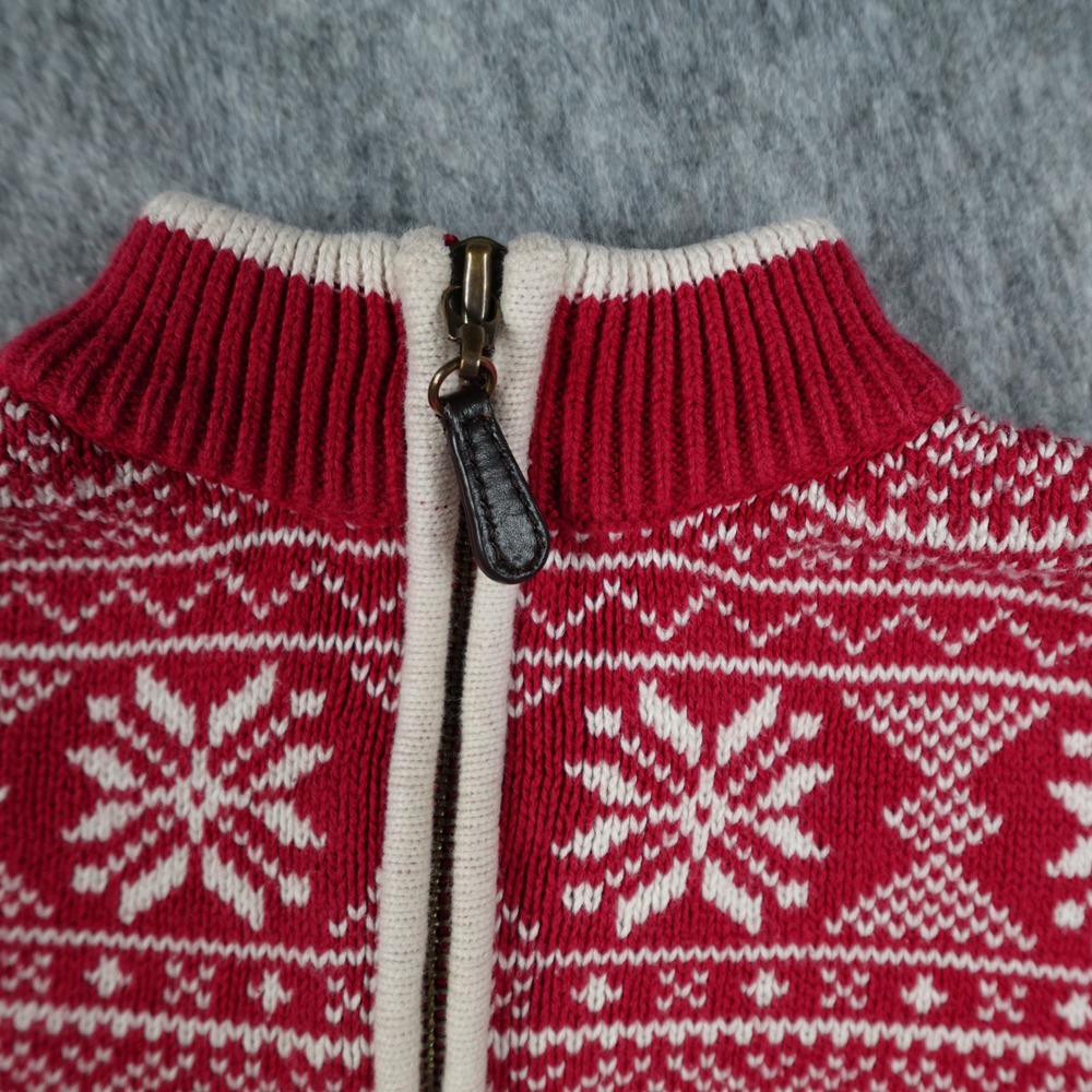 Vintage‎ LL Bean Sweater Boys Size 8 Red Nordic Fair Isle Snowflake 1/4 Zip - Picture 2 of 10
